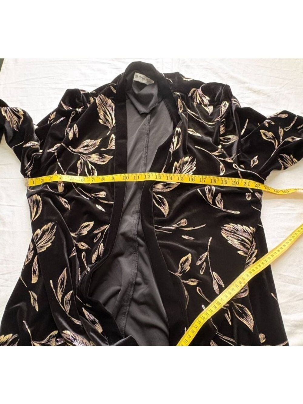 Dressbarn Womans Open Front Jacket Size 16W Black & Gold Glitter Floral Duster - Picture 4 of 10